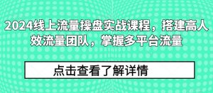 2024线上流量操盘实战课程，搭建高人效流量团队，掌握多平台流量-一起网赚吧