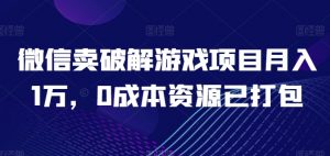 微信卖破解游戏项目月入1万，0成本资源已打包【揭秘】-一起网赚吧