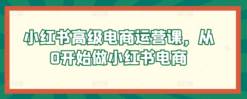 小红书高级电商运营课，从0开始做小红书电商-一起网赚吧