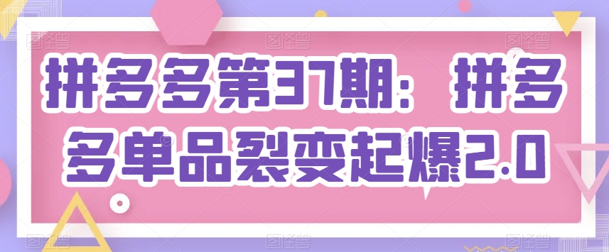 拼多多第37期：拼多多单品裂变起爆2.0-一起网赚吧