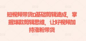 短视频带货0基础剪辑速成，掌握爆款剪辑思维，让好视频加持涨粉带货-一起网赚吧