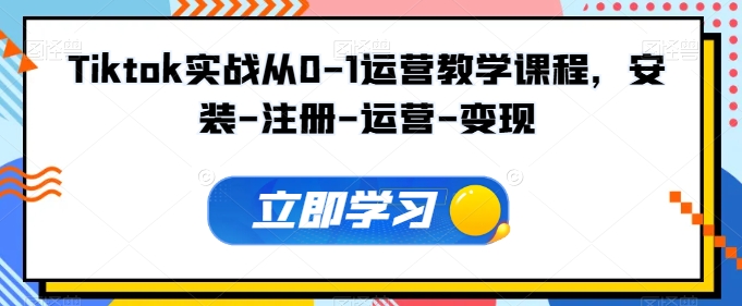 Tiktok实战从0-1运营教学课程，安装-注册-运营-变现-一起网赚吧