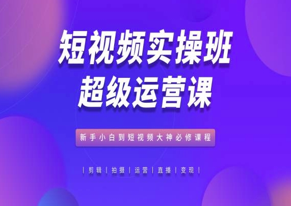 短视频实操班超级运营课，新手小白到短视频大神必修课程-一起网赚吧