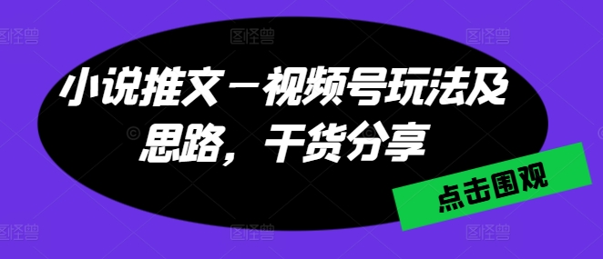 小说推文—视频号玩法及思路，干货分享-一起网赚吧