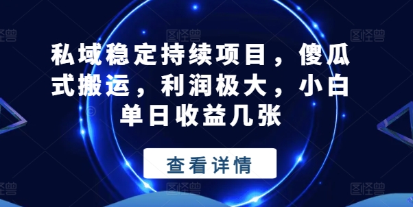 私域稳定持续项目，傻瓜式搬运，利润极大，小白单日收益几张【揭秘】-一起网赚吧