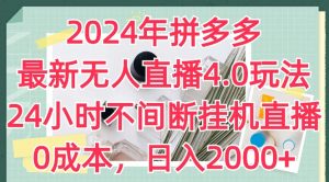2024年拼多多最新无人直播4.0玩法，24小时不间断挂机直播，0成本，日入2k【揭秘】-一起网赚吧