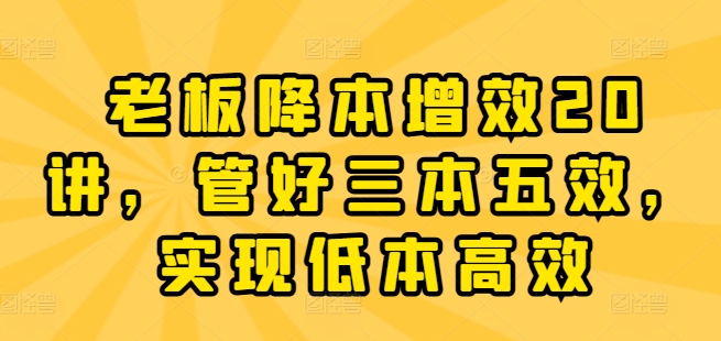 老板降本增效20讲，管好三本五效，实现低本高效-一起网赚吧