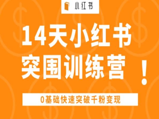 14天小红书突围训练营 ，0基础快速突破千粉变现-一起网赚吧