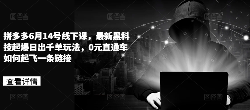 拼多多6月14号线下课，最新黑科技起爆日出千单玩法，0元直通车如何起飞一条链接-一起网赚吧