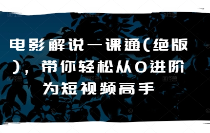 电影解说一课通(绝版)，带你轻松从0进阶为短视频高手-一起网赚吧