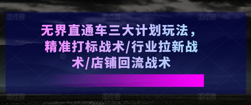 无界直通车三大计划玩法，精准打标战术/行业拉新战术/店铺回流战术-一起网赚吧