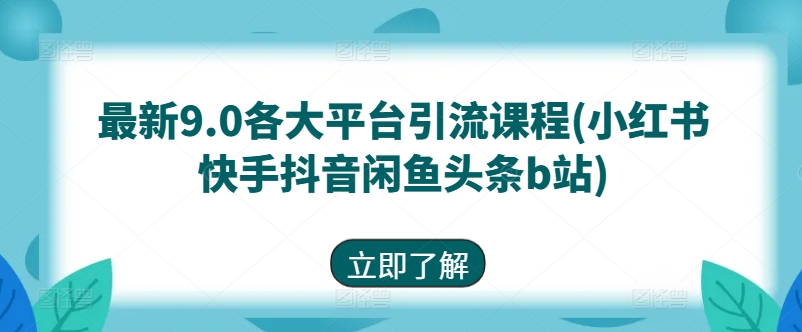 最新9.0各大平台引流课程(小红书快手抖音闲鱼头条b站)-一起网赚吧