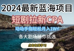 2024最新蓝海项日，短剧拉新CPA，动动手指轻松月入1W，全各大剧场随你挑选【揭秘】-一起网赚吧