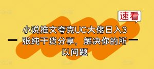 小说推文夸克UC大佬日入3张纯干货分享，解决你的所以问题-一起网赚吧