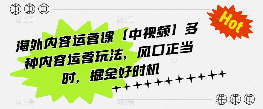 海外内容运营课【中视频】多种内容运营玩法，风口正当时，掘金好时机-一起网赚吧