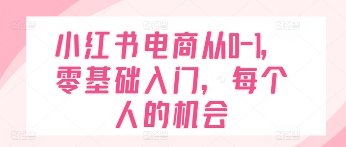 小红书电商从0-1，零基础入门，每个人的机会-一起网赚吧