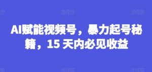 AI赋能视频号，暴力起号秘籍，15 天内必见收益【揭秘】-一起网赚吧