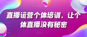直播运营个体培训，让个体直播没有秘密，起号、货源、单品打爆、投流等玩法-一起网赚吧