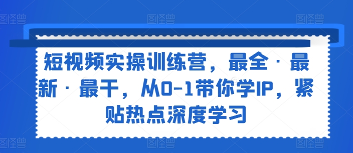 短视频实操训练营，最全·最新·最干，从0-1带你学IP，紧贴热点深度学习-一起网赚吧