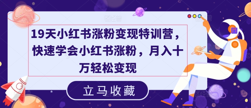 19天小红书涨粉变现特训营，快速学会小红书涨粉，月入十万轻松变现-一起网赚吧