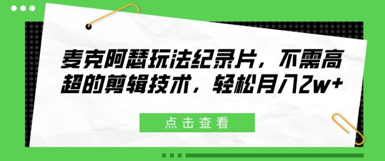 麦克阿瑟玩法纪录片，不需高超的剪辑技术，轻松月入2w+【揭秘】-一起网赚吧
