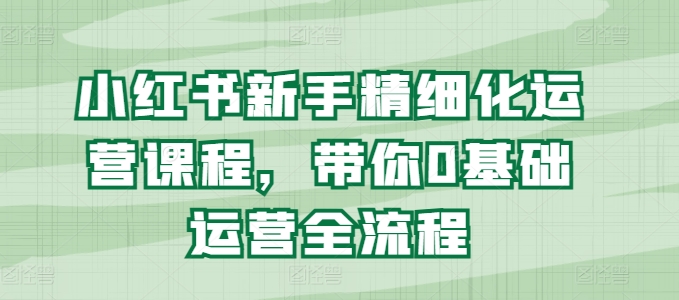 小红书新手精细化运营课程，带你0基础运营全流程-一起网赚吧