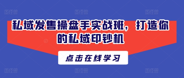 私域发售操盘手实战班，打造你的私域印钞机-一起网赚吧