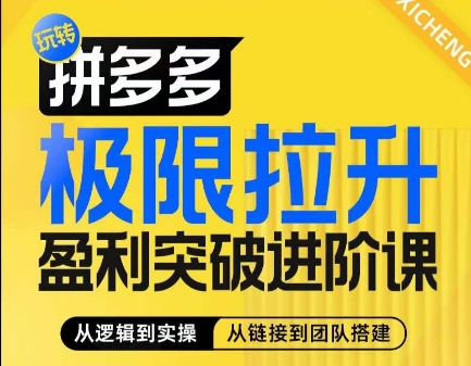 拼多多极限拉升盈利突破进阶课，​从算法到玩法，从玩法到团队搭建，体系化系统性帮助商家实现利润提升-一起网赚吧