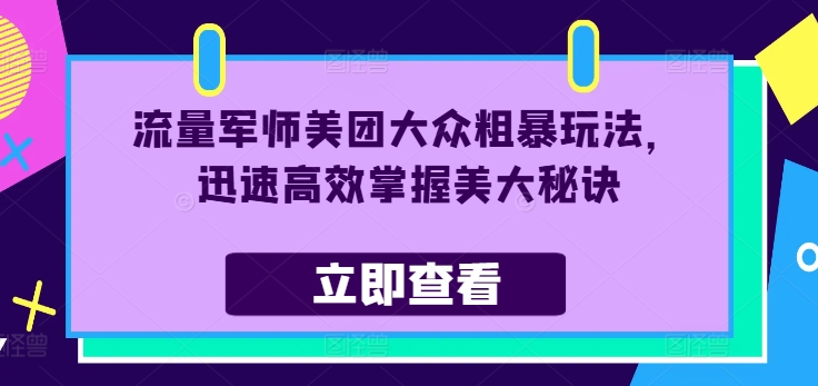 流量军师美团大众粗暴玩法,迅速高效掌握美大秘诀-一起网赚吧