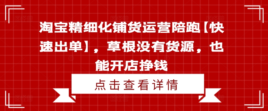 淘宝精细化铺货运营陪跑【快速出单】，草根没有货源，也能开店挣钱-一起网赚吧