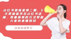 小红书训练营第二期，5天帮助你学会小红书店铺，用最简单的方式帮助大家快速赚到钱-一起网赚吧