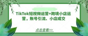 TikTok短视频运营+跨境小店运营，账号引流、小店成交-一起网赚吧