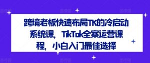 跨境老板快速布局TK的冷启动系统课，TikTok全案运营课程，小白入门最佳选择-一起网赚吧