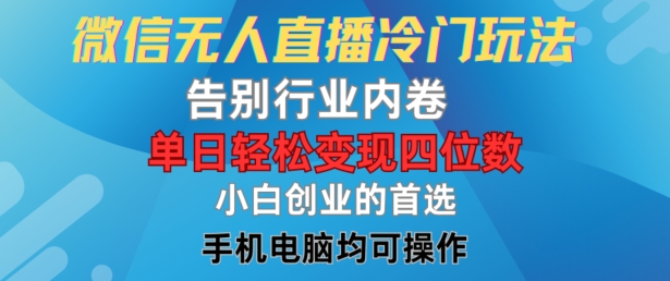 微信无人直播冷门玩法，告别行业内卷，单日轻松变现四位数，小白的创业首选【揭秘】-一起网赚吧