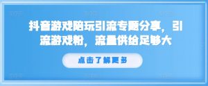 抖音游戏陪玩引流专题分享，引流游戏粉，流量供给足够大-一起网赚吧