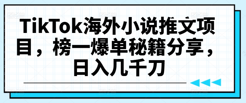 TikTok海外小说推文项目，榜一爆单秘籍分享，日入几千刀-一起网赚吧