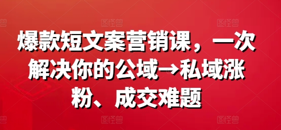 爆款短文案营销课，一次解决你的公域→私域涨粉、成交难题-一起网赚吧