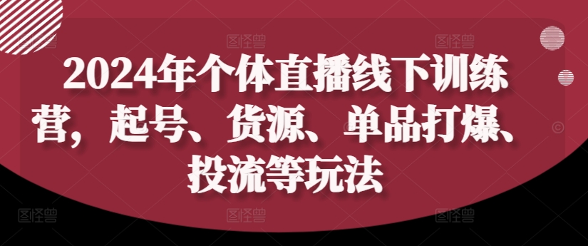2024年个体直播训练营，起号、货源、单品打爆、投流等玩法-一起网赚吧
