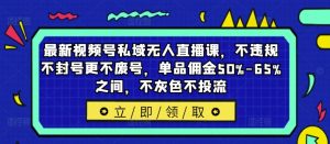 最新视频号私域无人直播课，不违规不封号更不废号，单品佣金50%-65%之间，不灰色不投流-一起网赚吧