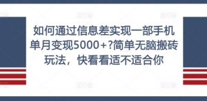 如何通过信息差实现一部手机单月变现5000+?简单无脑搬砖玩法,快看看适不适合你【揭秘】-一起网赚吧