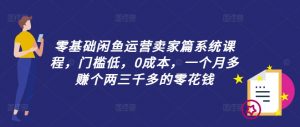 零基础闲鱼运营卖家篇系统课程，门槛低，0成本，一个月多赚个两三千多的零花钱-一起网赚吧