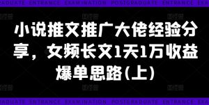 小说推文推广大佬经验分享,女频长文1天1万收益爆单思路(上)-一起网赚吧