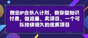 创业IP合伙人计划，教你做知识付费，做流量，卖项目，一个可以持续很久的优质项目-一起网赚吧