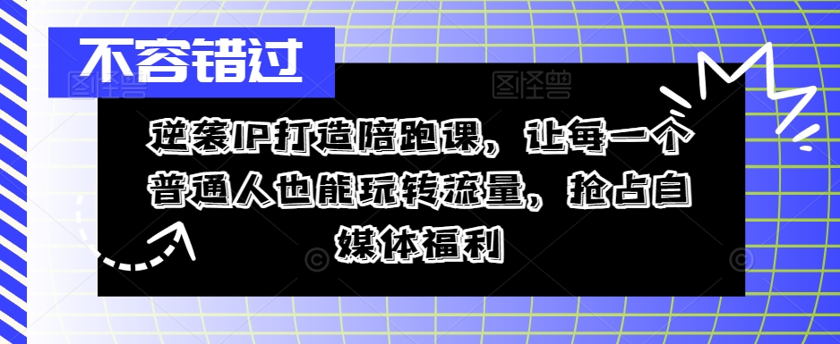 逆袭IP打造陪跑课，让每一个普通人也能玩转流量，抢占自媒体福利-一起网赚吧