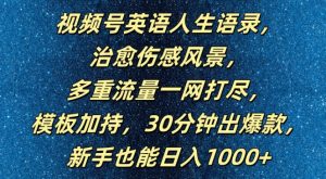视频号英语人生语录，多重流量一网打尽，模板加持，30分钟出爆款，新手也能日入1000+【揭秘】-一起网赚吧