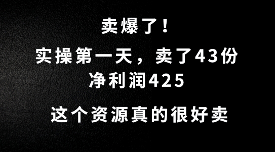 这个资源，需求很大，实操第一天卖了43份，净利润425【揭秘】-一起网赚吧
