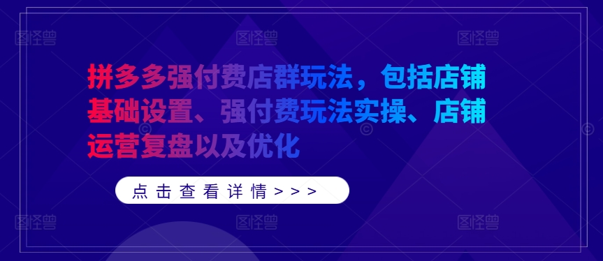 拼多多强付费店群玩法，包括店铺基础设置、强付费玩法实操、店铺运营复盘以及优化-一起网赚吧
