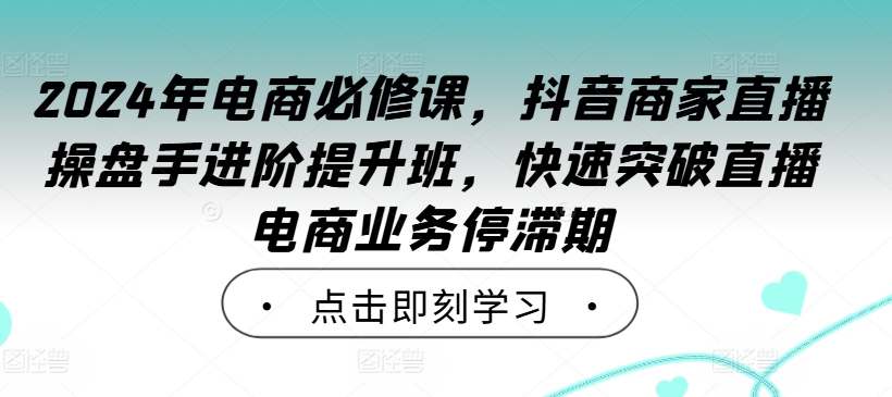 2024年电商必修课，抖音商家直播操盘手进阶提升班，快速突破直播电商业务停滞期-一起网赚吧