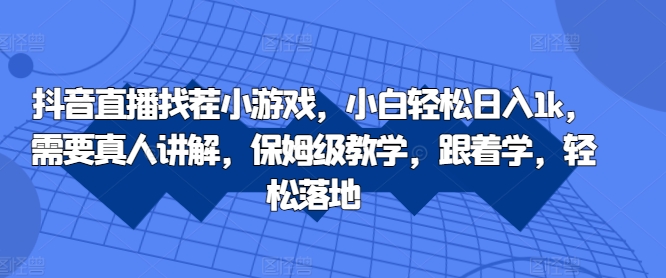抖音直播找茬小游戏，小白轻松日入1k，需要真人讲解，保姆级教学，跟着学，轻松落地【揭秘】-一起网赚吧
