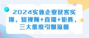 2024实体企业获客实操，短视频+直播+矩阵，三大维度引爆流量-一起网赚吧